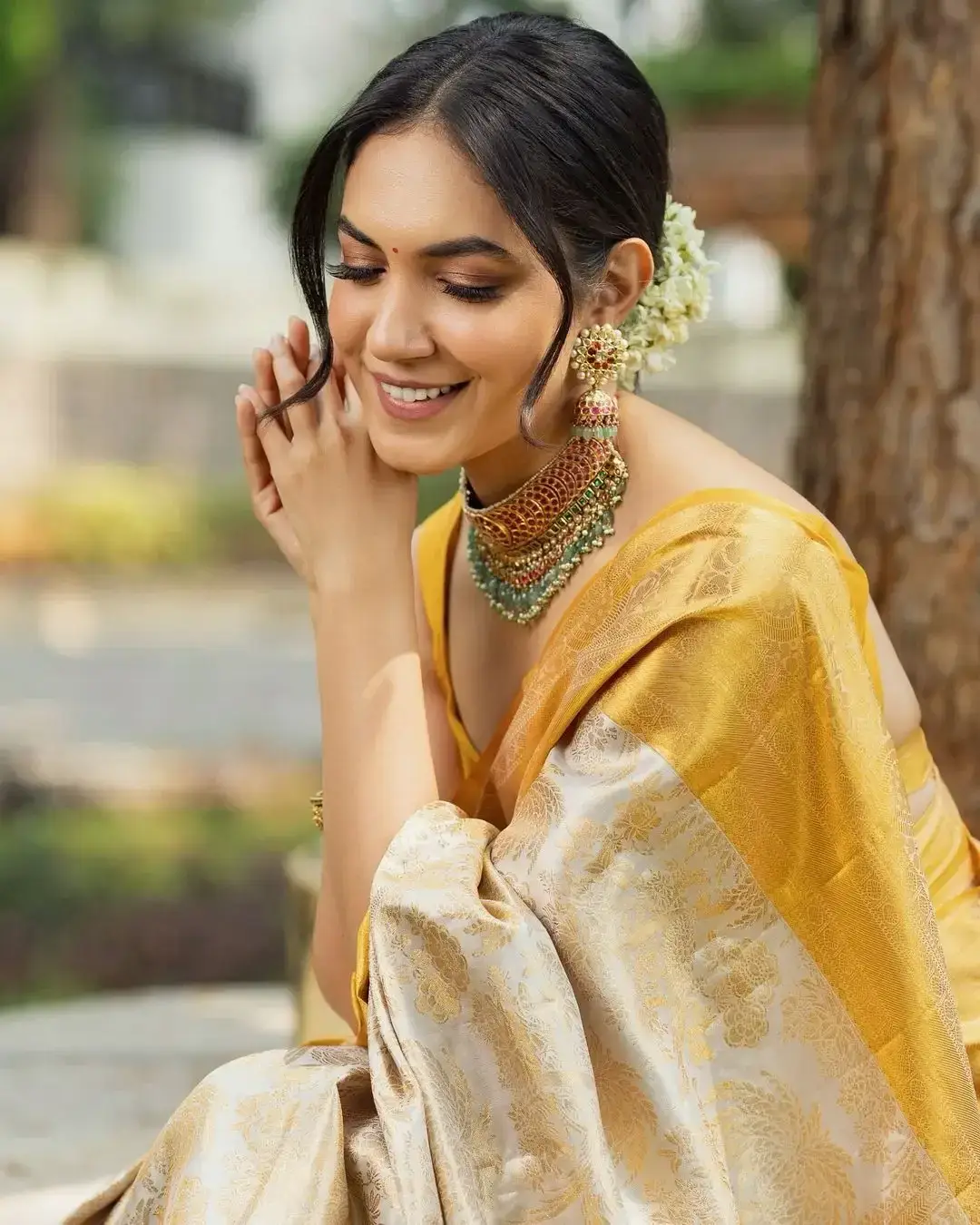 Indian Actress Ritu Varma in Traditional Yellow Saree